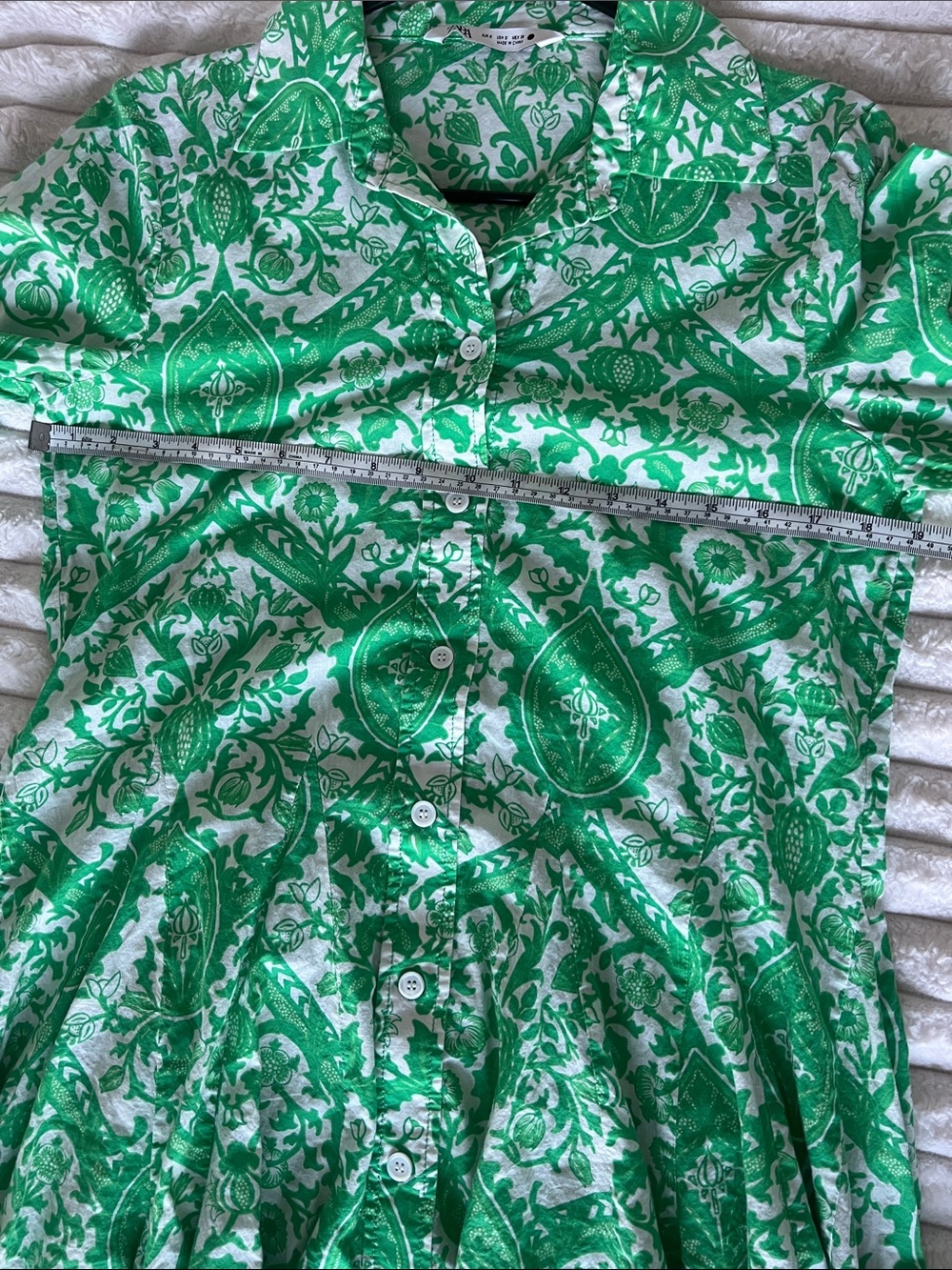 Zara Green and White Printed Button-Front Dress - Picture 7 of 7